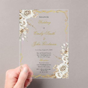Invitations En Acrylique Mariage élégant bohème fleur blanche