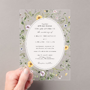 Invitations En Acrylique Mariage Élégant Bohème Fleur Jaune Verdure