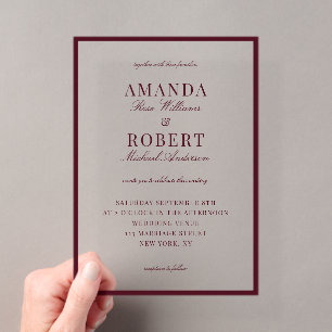 Invitations En Acrylique Mariage Élégant Bourgogne Vieille Fortune