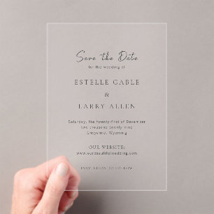 Invitations En Acrylique Mariage Élégant Classique Enregistrez la Date