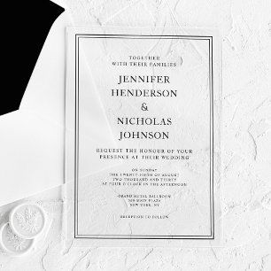 Invitations En Acrylique Mariage Élégant Classique Formel Noir Et Blanc