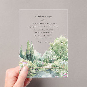 Invitations En Acrylique Mariage Élégant de Jardin à l'Aquarelle Pastel