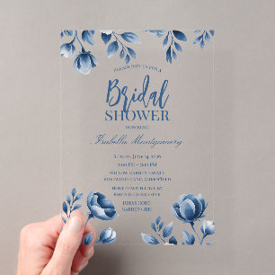Invitations En Acrylique Mariage élégant de style chinoiserie bleue