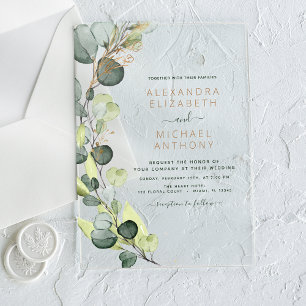 Invitations En Acrylique Mariage élégant d'eucalyptus vert émeraude