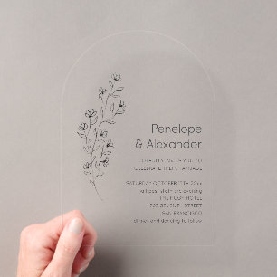 Invitations En Acrylique Mariage Élégant Esquisse Florale Moderne Minimalis