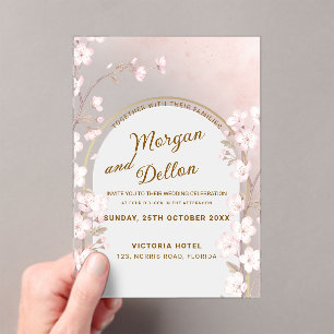 Invitations En Acrylique Mariage Élégant Fleur de Cerisier Rose Pâle