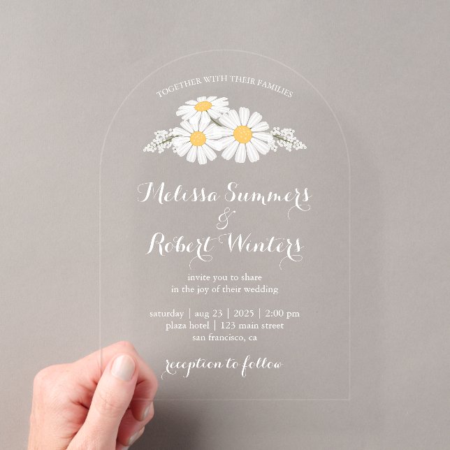 Invitations En Acrylique Mariage Élégant Fleurs Blanches Marguerites (In situ (ordinateur de poche))