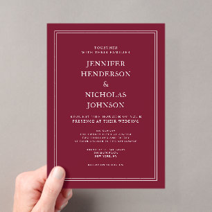 Invitations En Acrylique Mariage Élégant Formel Bourguignon Rouge Classique