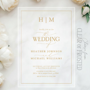Invitations En Acrylique Mariage Élégant Formel Monogramme Calligraphie Or