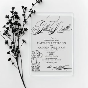 Invitations En Acrylique Mariage Élégant Gothique aux Fleurs Sauvages