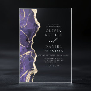 Invitations En Acrylique Mariage Élégant Moderne Agate Lavande Violet Or