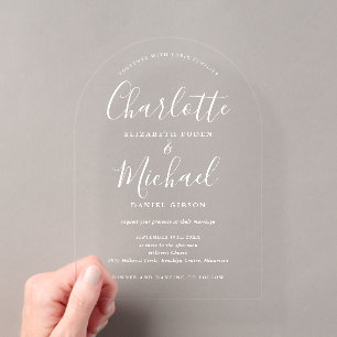 Invitations En Acrylique Mariage élégant moderne blanc écriture signature A