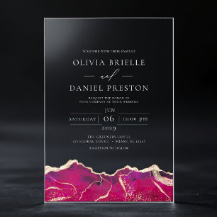 Invitations En Acrylique Mariage élégant moderne en agate or rose vif