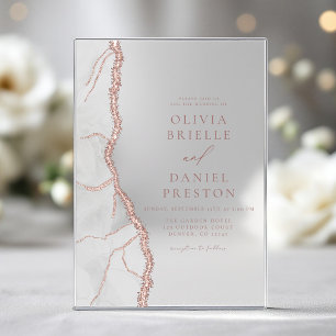 Invitations En Acrylique Mariage Élégant Moderne Rose Blanche Agate Or