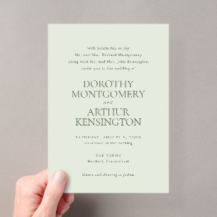Invitations En Acrylique Mariage élégant moderne Sage Green