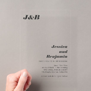 Invitations En Acrylique Mariage Élégant Monogramme Noir Ivoire Moderne