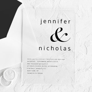 Invitations En Acrylique Mariage Élégant Noir Et Blanc Ampersand