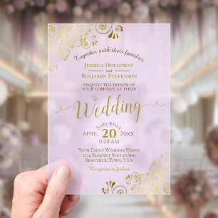 Invitations En Acrylique Mariage élégant or calligraphie lilas violet