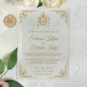 Invitations En Acrylique Mariage élégant or musulman islamique