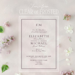 Invitations En Acrylique Mariage Élégant Prune Pourpre Classique Monogramme