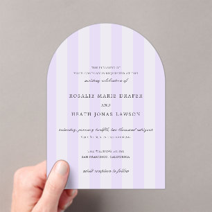 Invitations En Acrylique Mariage Élégant Rayures Violettes Modernes