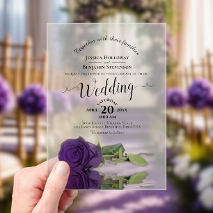 Invitations En Acrylique Mariage Élégant Royal Rose Pourpre Calligraphie De