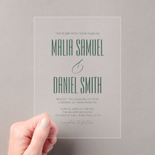 Invitations En Acrylique Mariage Élégant Rustique Vert Émeraude