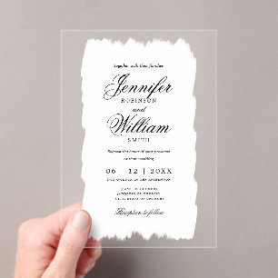 Invitations En Acrylique Mariage Élégant Script romantique Peinture blanche
