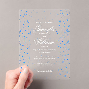 Invitations En Acrylique Mariage Élégant Script romantique Spectacle bleu