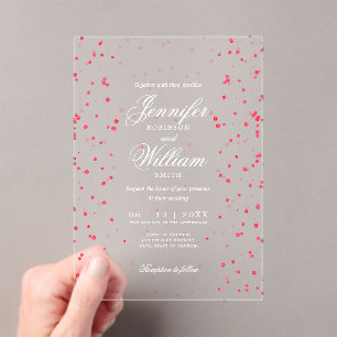 Invitations En Acrylique Mariage Élégant Script romantique Spectacle rouge