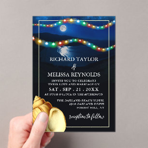 Invitations En Acrylique Mariage élégant sur la plage au clair de lune