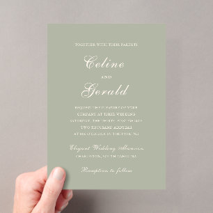 Invitations En Acrylique Mariage Élégant Vert Classique Subtil