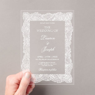 Invitations En Acrylique Mariage en dentelle blanche