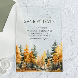 Invitations En Acrylique Mariage en forêt automnale rustique, Enregistrez l