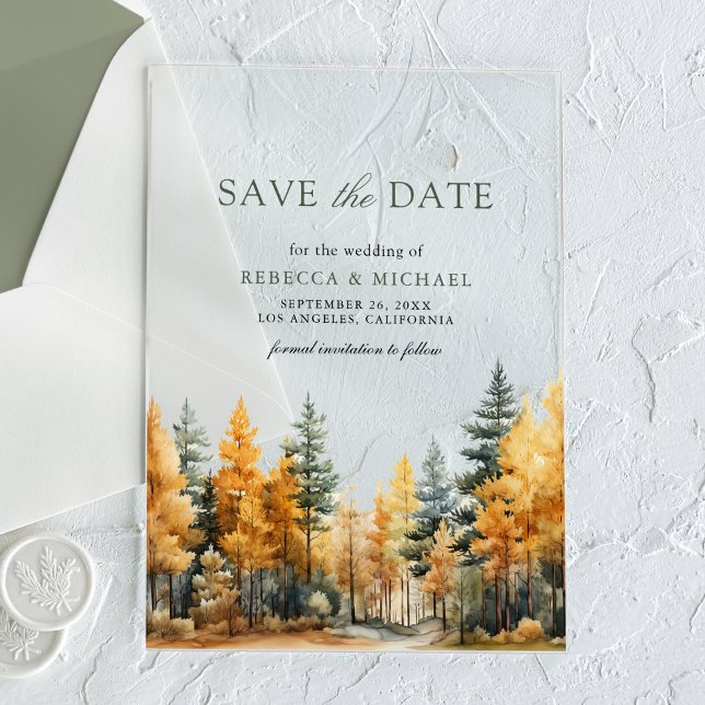 Invitations En Acrylique Mariage en forêt automnale rustique, Enregistrez l (Créateur téléchargé)