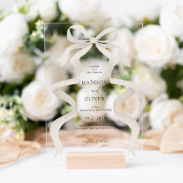 Invitations En Acrylique Mariage en ruban ivoire élégant