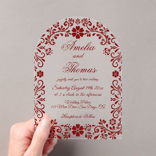 Invitations En Acrylique Mariage en Talavera Mexicaine Rouge