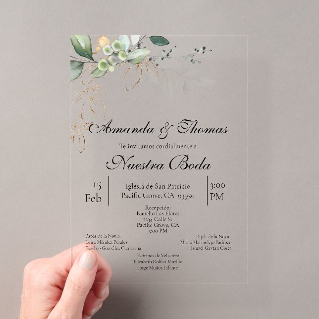 Invitations En Acrylique Mariage espagnol en acrylique verdure (In situ (ordinateur de poche))