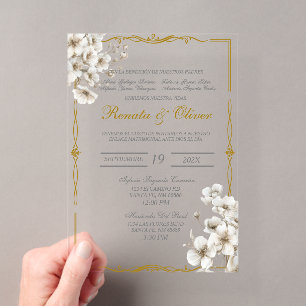Invitations En Acrylique Mariage espagnol floral blanc acrylique