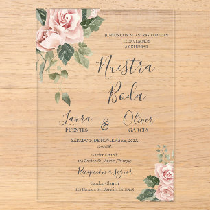 Invitations En Acrylique Mariage espagnol rose Floral
