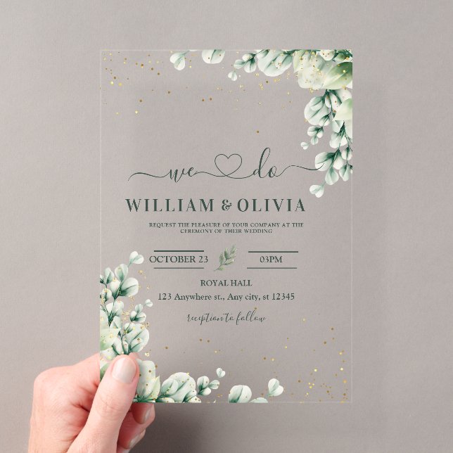 Invitations En Acrylique Mariage Eucalyptus vert Inviter Mariage floral (In situ (ordinateur de poche))