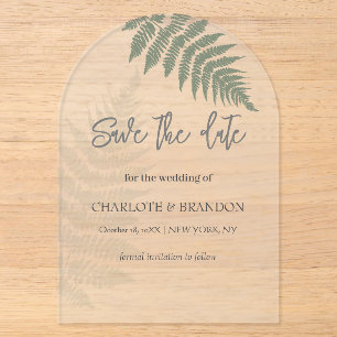 Invitations En Acrylique Mariage extérieur aux fougères vert forêt