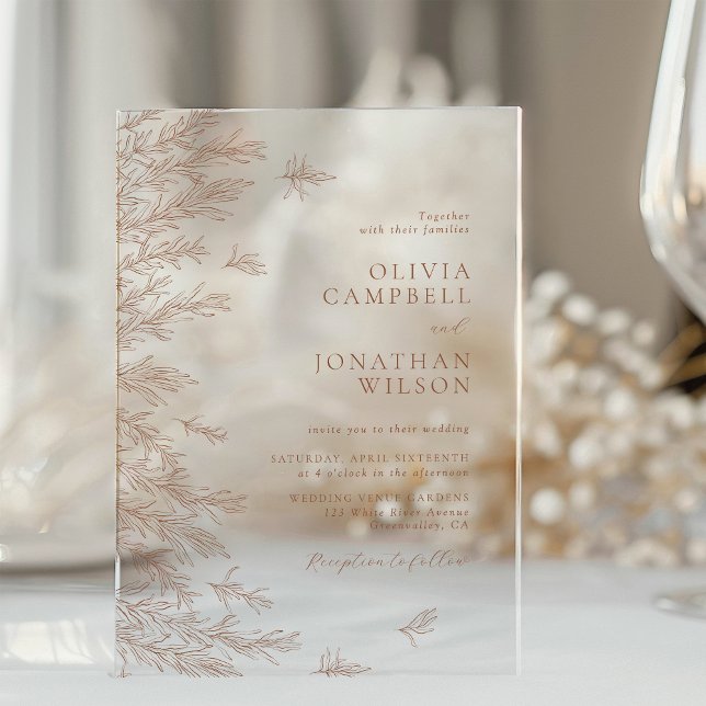 Invitations En Acrylique Mariage Feuille de Earthy Terracotta Boho (Créateur téléchargé)