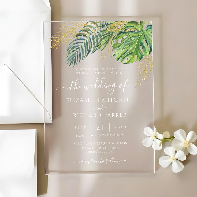 Invitations En Acrylique Mariage Feuille de palme sauvage tropicale (Créateur téléchargé)