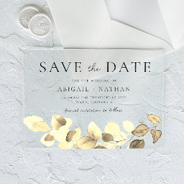 Invitations En Acrylique Mariage Feuille Or Moderne Enregistrer La Date