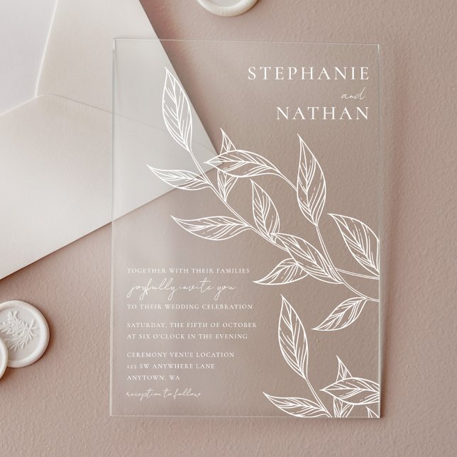 Invitations En Acrylique Mariage Feuille simple (Créateur téléchargé)