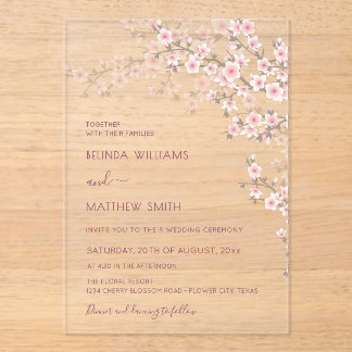 Invitations En Acrylique Mariage Fleur de Cerisier Rose Tendre