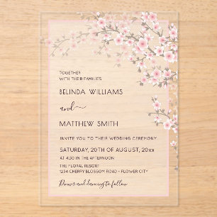 Invitations En Acrylique Mariage Fleur de Cerisier Rose Tendre