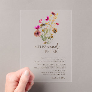 Invitations En Acrylique Mariage fleur sauvage