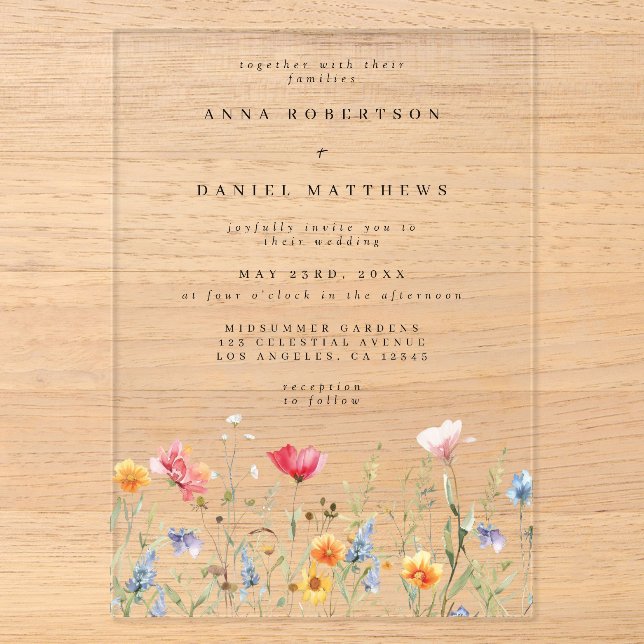 Invitations En Acrylique Mariage Fleur sauvage aquarelle (Recto)